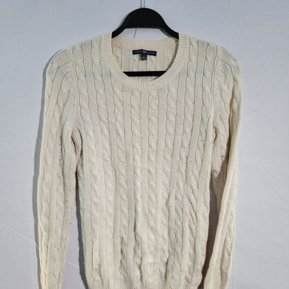 GAP Winter White Cable Knit Long Sleeve Pullover Teens Sweater  Womens  Size S - Picture 1 of 8
